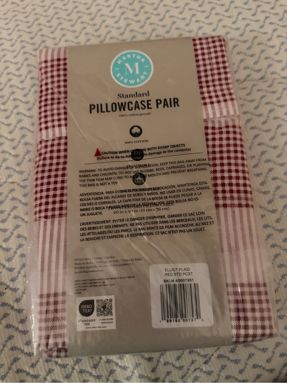 Martha Stewart Elliot Set of 2 Red Plaid Standard Pillowcases New - Picture 2 of 3